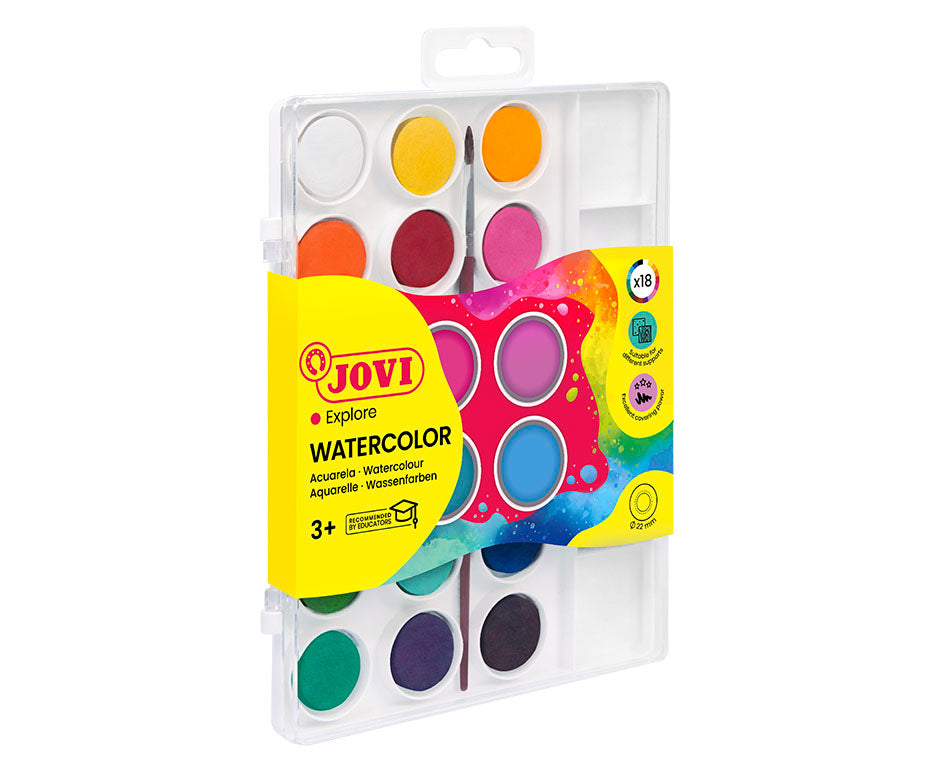 JOVI акварелни бои на таблетки 22 mm - 18 цвята с четка