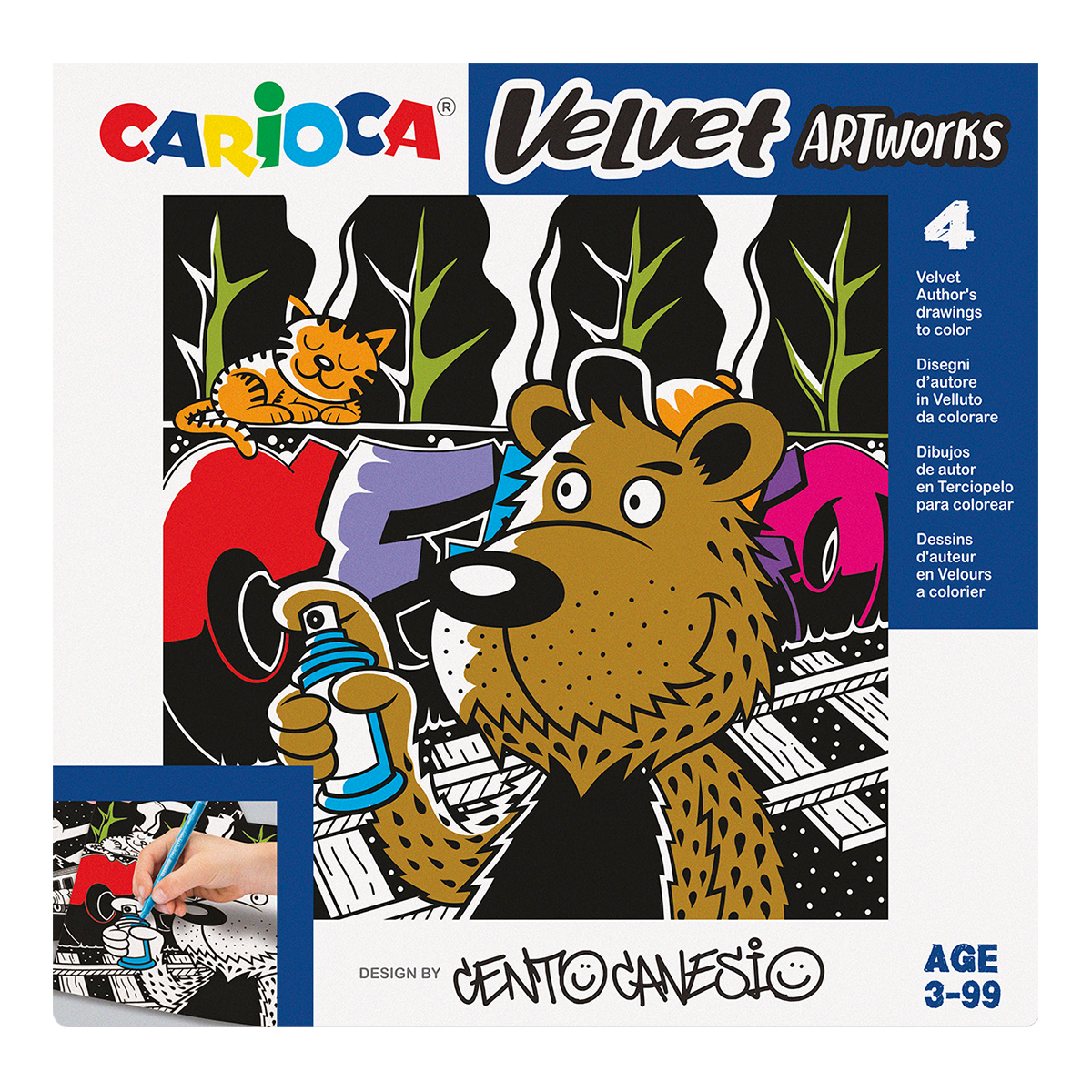 Кадифени картинки за оцветяване Carioca 4 бр. – CENTO Graffiti