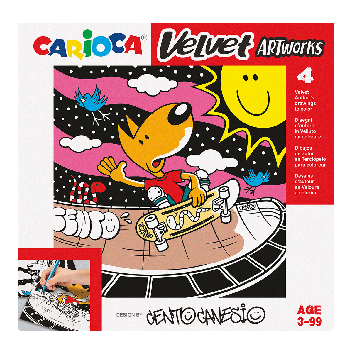 Кадифени картинки за оцветяване Carioca 4 бр. – CENTO Sport
