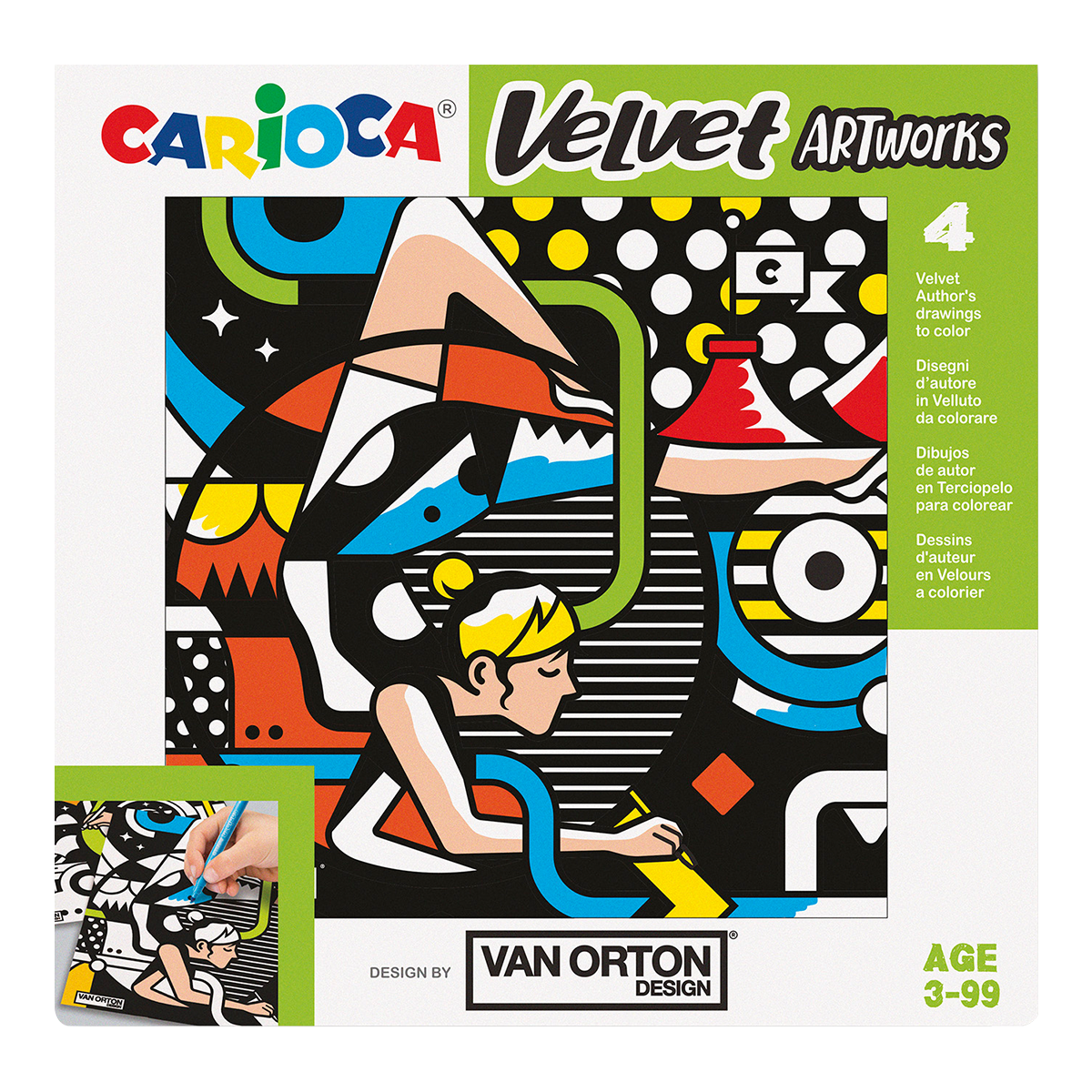 Кадифени картинки за оцветяване Carioca 4 бр. – VAN ORTON Street