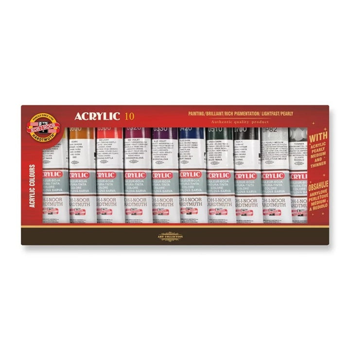 KOH-I-NOOR Acrylic 10 - комплект акрилни бои с медиум и разредител — изображение 1