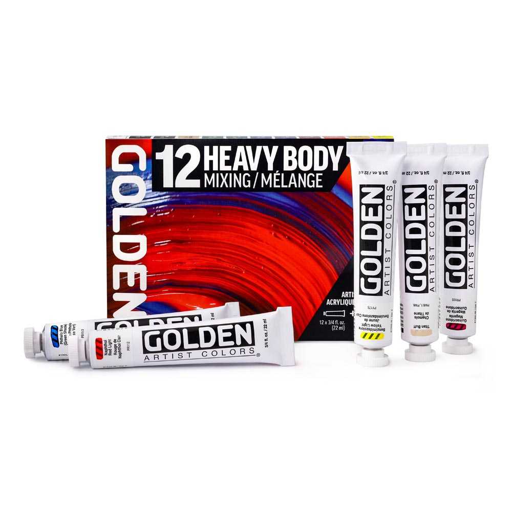 Комплект акрилни бои GOLDEN Heavy Body Mixing 12 x 22 ml