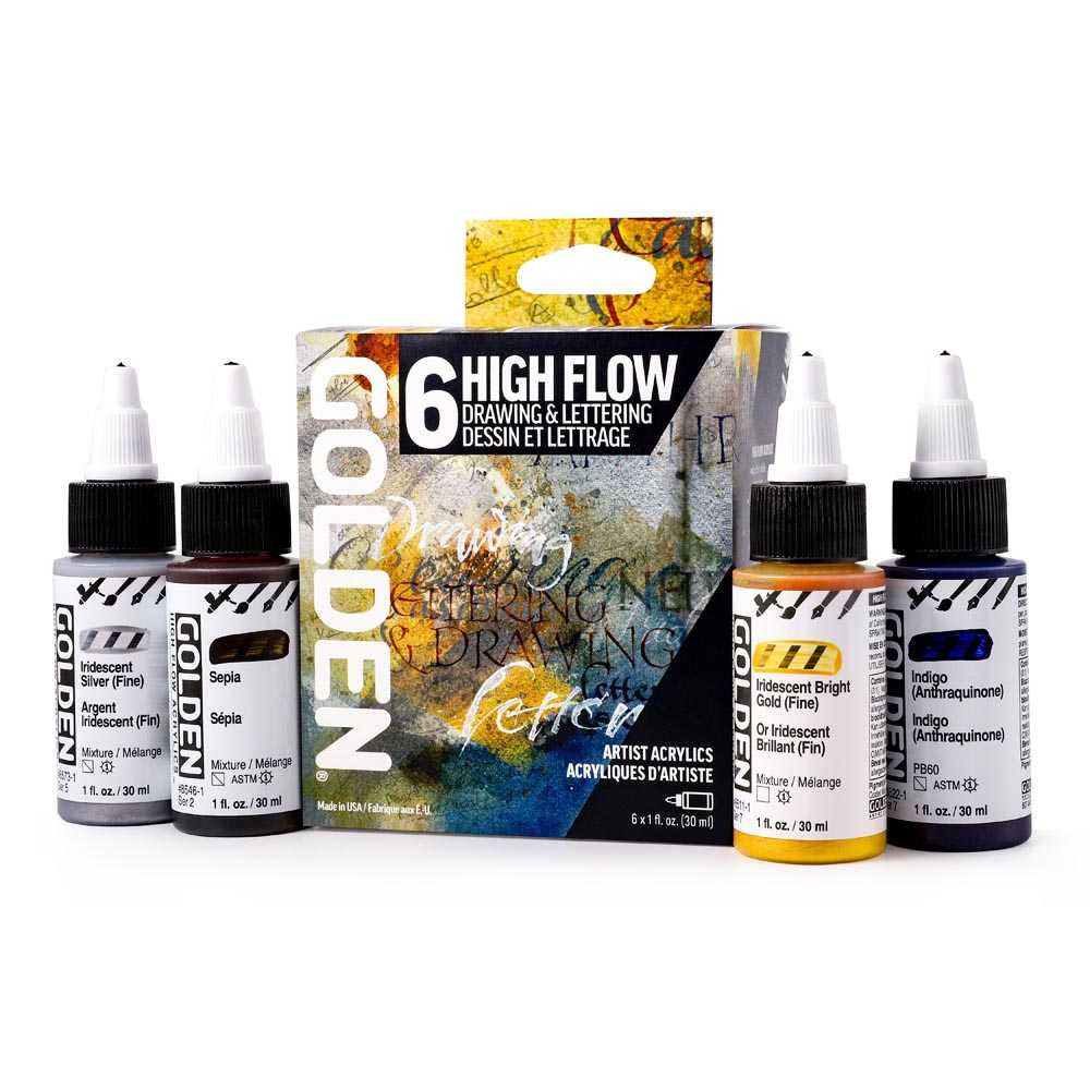 Комплект акрилни бои Golden High Flow Drawing & Lettering 6 x 30 ml