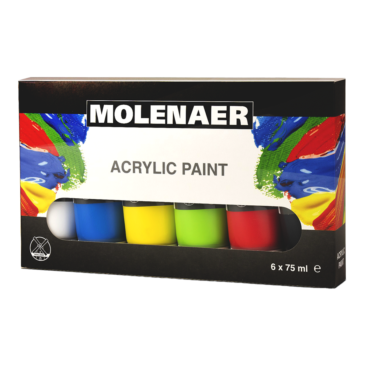 Комплект акрилни бои Molenaer 6 x 75 ml - микс от цветове