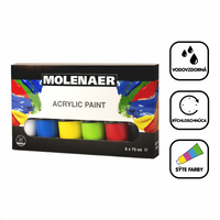 Комплект акрилни бои Molenaer 6 x 75 ml - микс от цветове