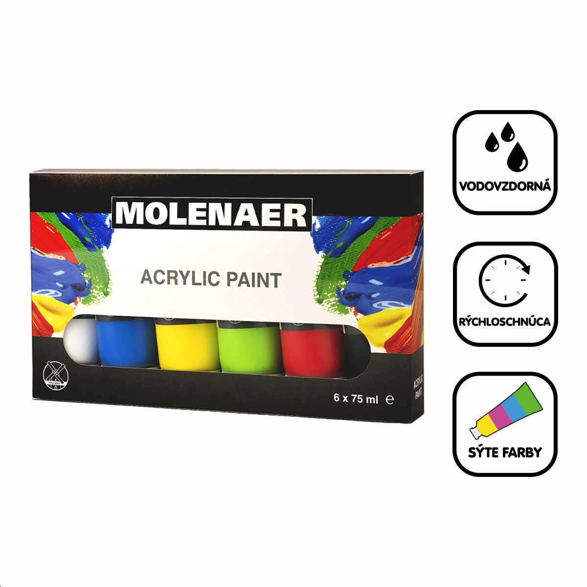 Комплект акрилни бои Molenaer 6 x 75 ml - микс от цветове