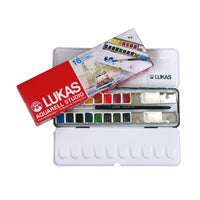 Комплект акварелни бои LUKAS Studio в метална кутия – 16 полуваклички с четка