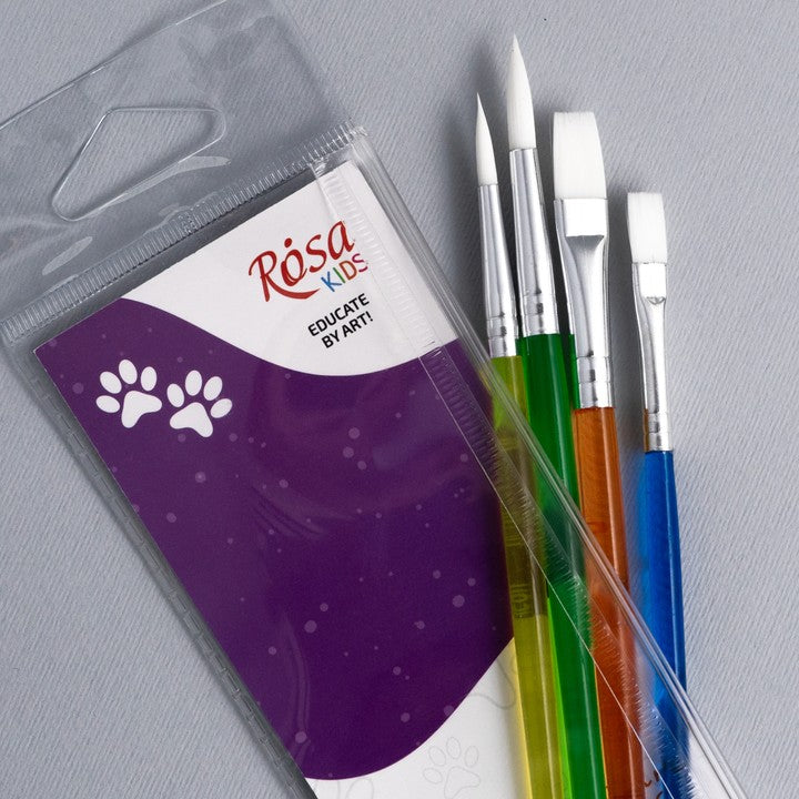 Комплект четки ROSA Kids 4 бр. синтетични | кръгли № 6, 8, плоски № 6, 10 — изображение 4