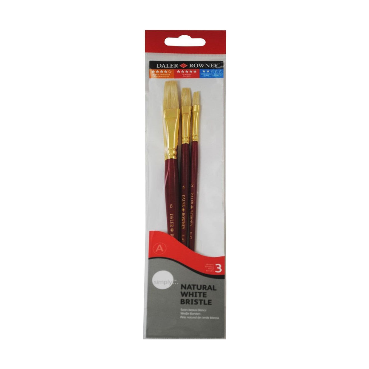 Комплект четки за маслени бои DALER ROWNEY Simply – естествен свински косъм, 3 бр., размер 1