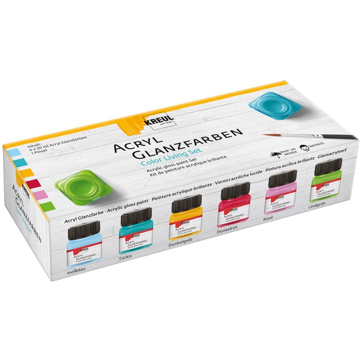 Комплект гланцови акрилни бои KREUL 6 x 20 ml + четка — изображение 1