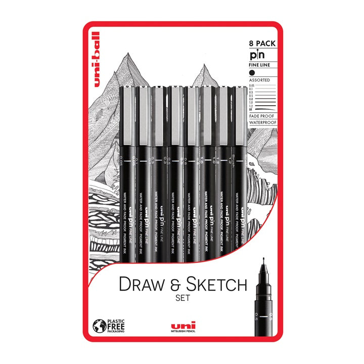 Комплект маркери за фини линии UNI PIN Draw and Sketch 8 бр. — изображение 1