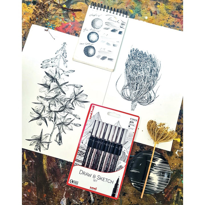 Комплект маркери за фини линии UNI PIN Draw and Sketch 8 бр. — изображение 4