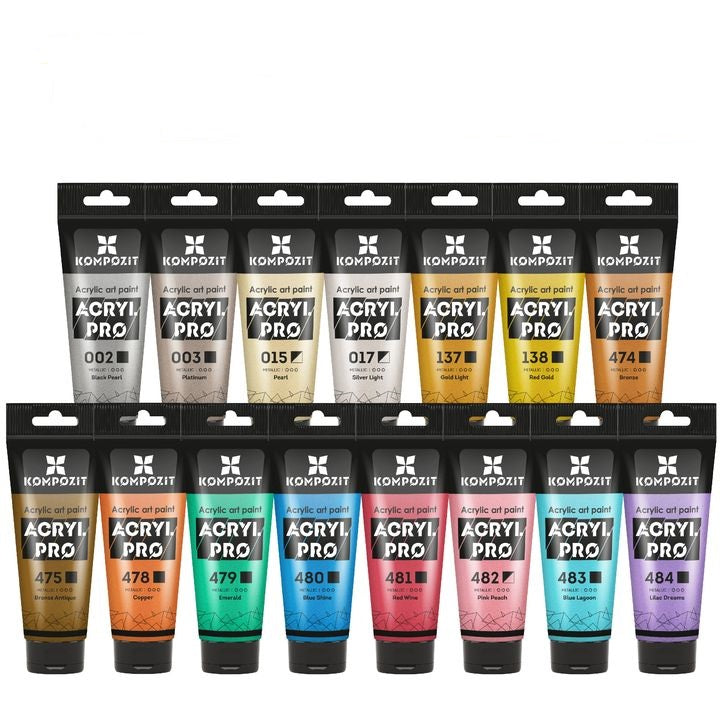 Комплект металически акрилни бои ACRYL PRO Kompozit 15x75 ml — изображение 1