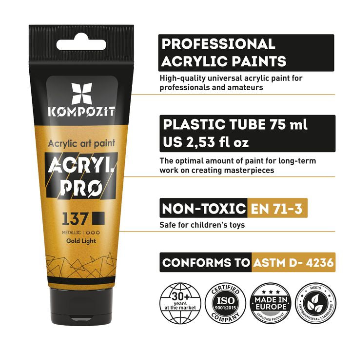 Комплект металически акрилни бои ACRYL PRO Kompozit 15x75 ml — изображение 4