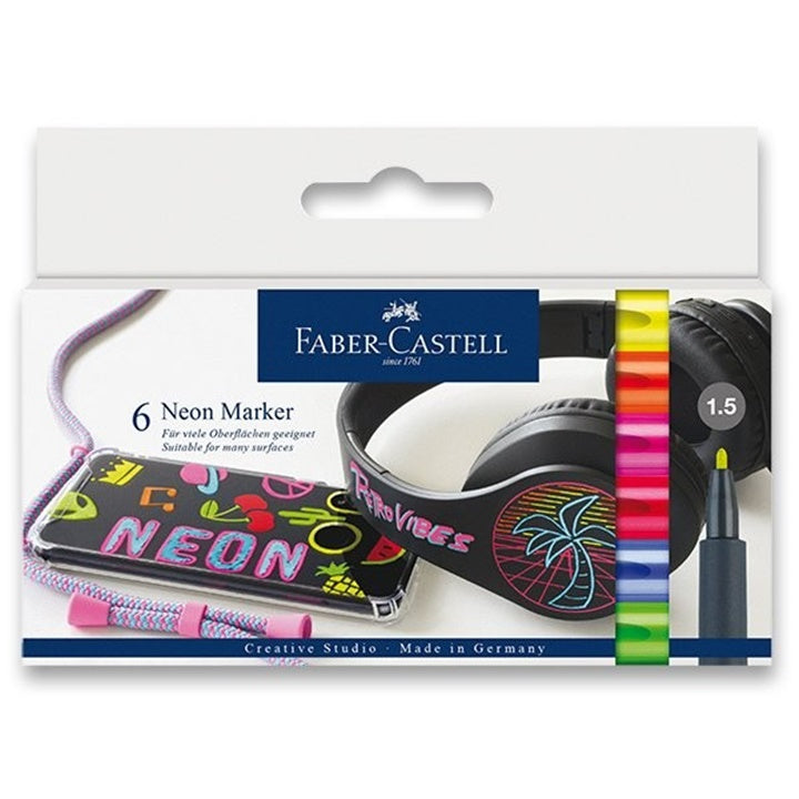 Комплект неонови маркери Faber Castell 6 броя — изображение 1