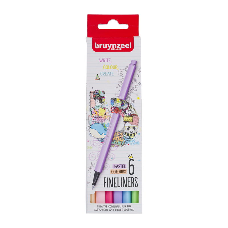 Комплект тънкописци Bruynzeel Fineliner пастелни – 6 бр. / 0,4 mm