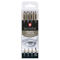 Комплект технически химикалки Sakura Pigma Micron 3 fineliners a brush pen — изображение 1