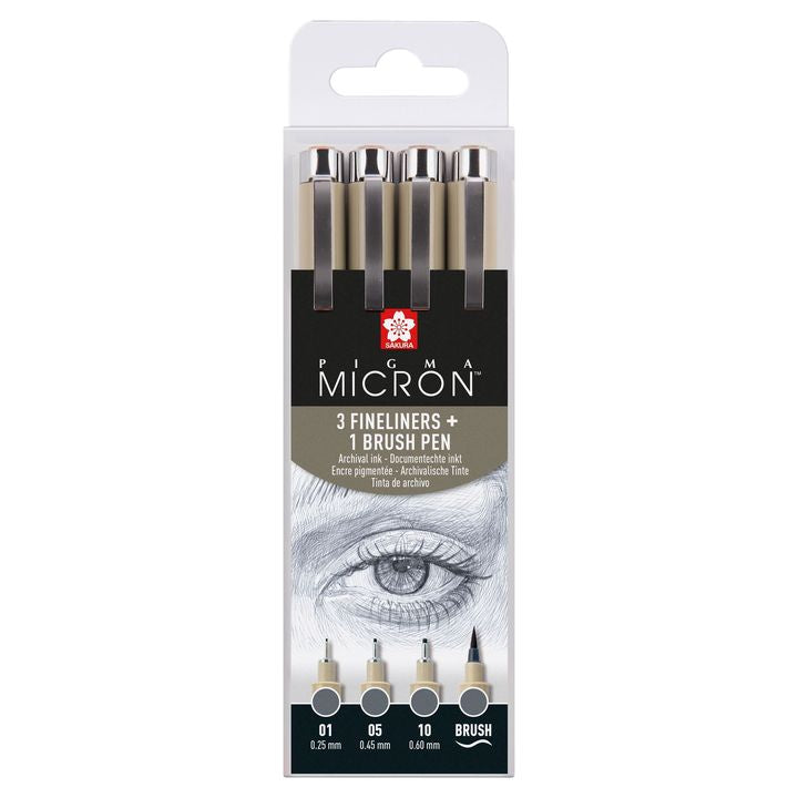 Комплект технически химикалки Sakura Pigma Micron 3 fineliners a brush pen — изображение 1