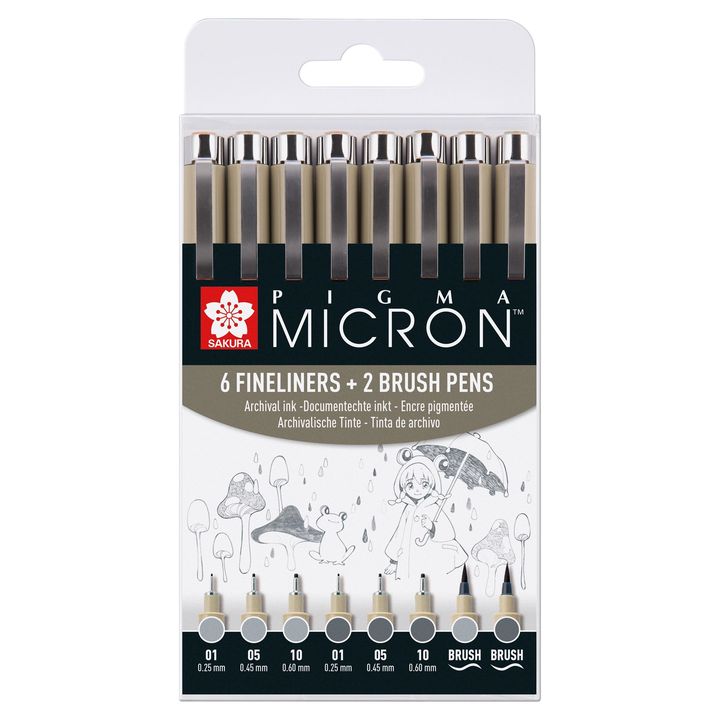 Комплект технически химикалки Sakura Pigma Micron сиви нюанси 8 бр. — изображение 1