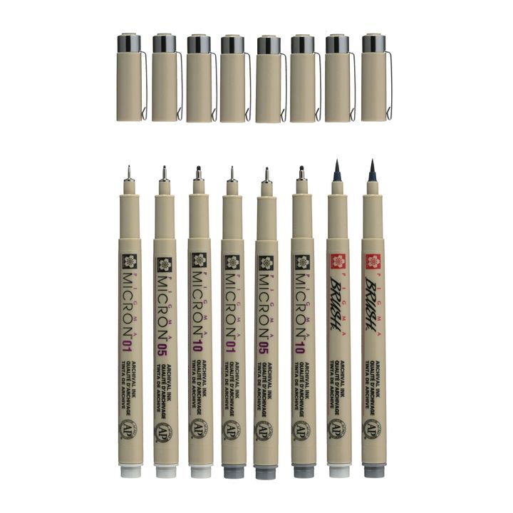 Комплект технически химикалки Sakura Pigma Micron сиви нюанси 8 бр. — изображение 2