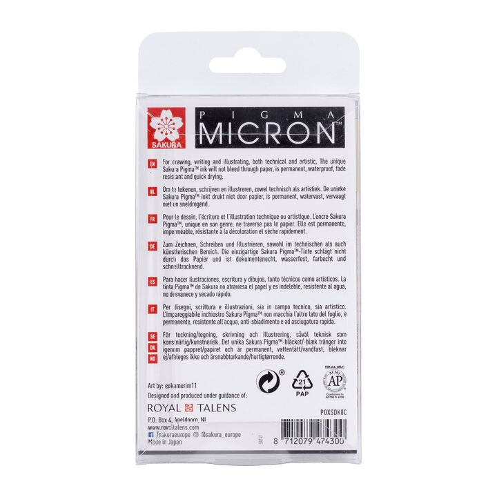 Комплект технически химикалки Sakura Pigma Micron сиви нюанси 8 бр. — изображение 3