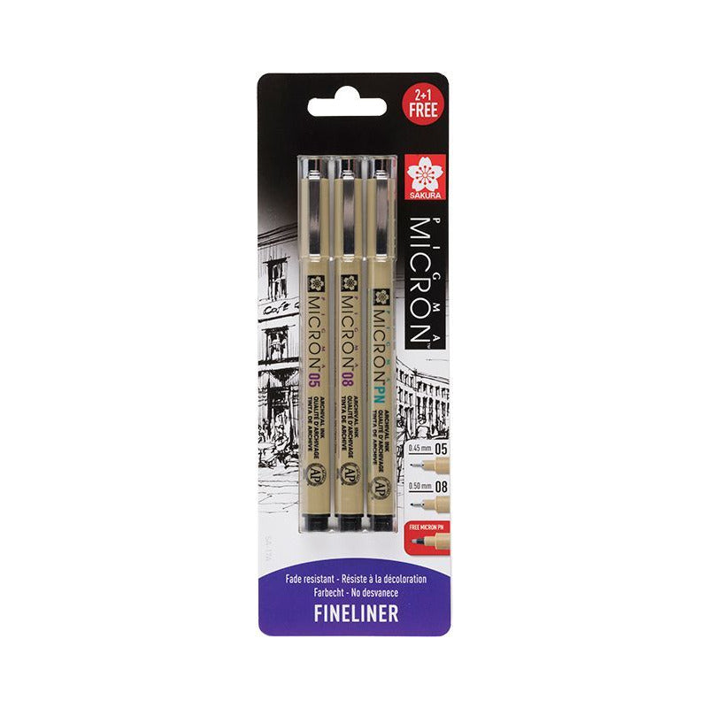 Комплект технически писалки Sakura Pigma Micron - 3 бр. черни