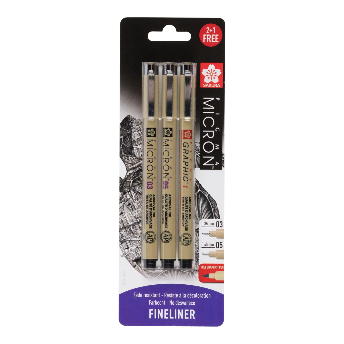 Комплект технически писалки SAKURA Pigma Micron и Graphic - 3 бр.