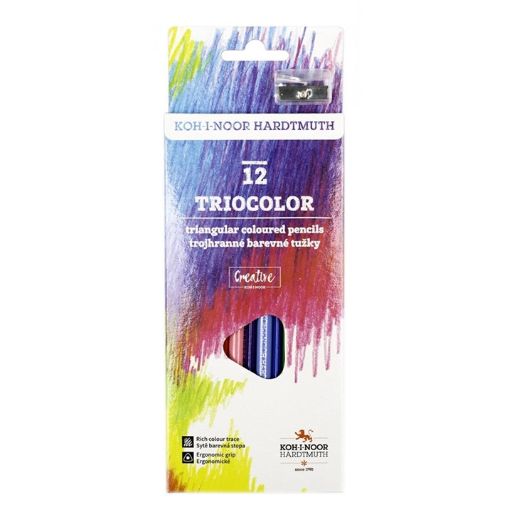Комплект триъгълни моливи с острилка Triocolor 12 броя — изображение 1