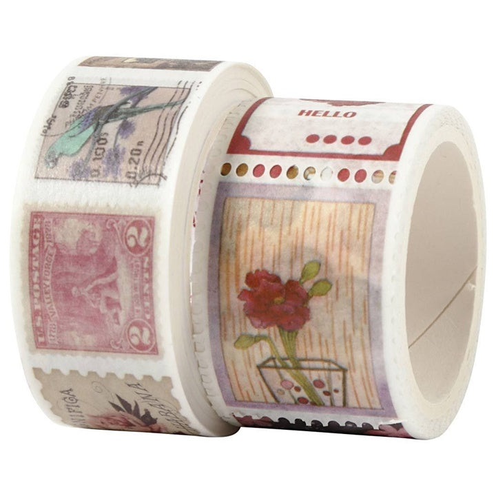 Комплект Washi ленти - марки и цветя — изображение 1
