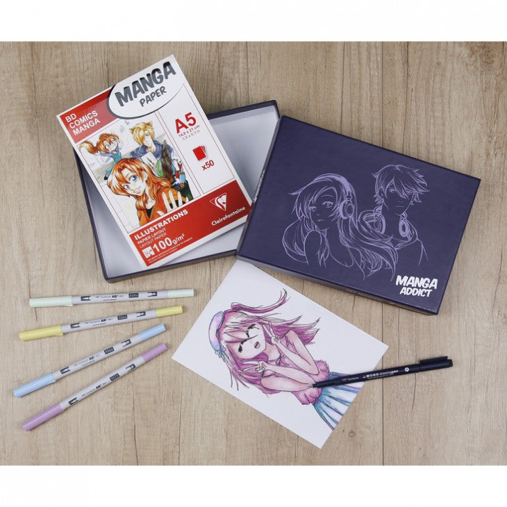 Комплект за рисуване на манга CLAIREFONTAINE Manga Addict Tombow A5 - 50 листа