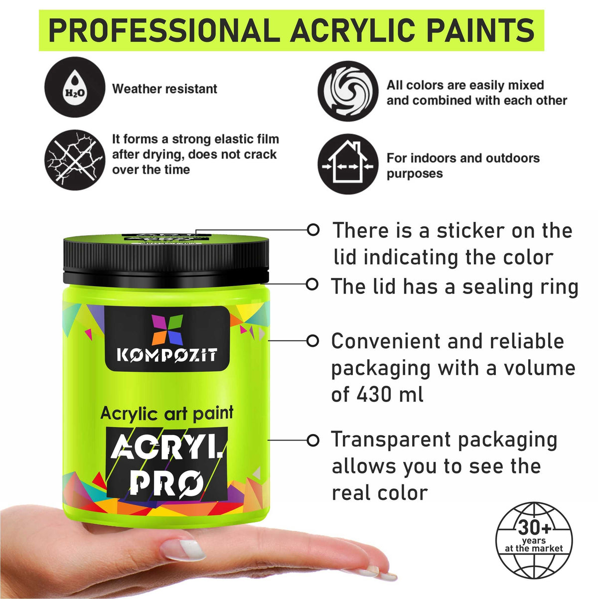 Флуоресцентна акрилна боя ACRYL PRO ART Kompozit 430 ml