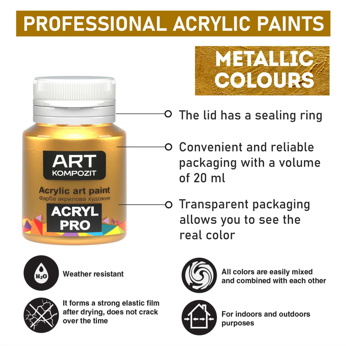 Комплект акрилни бои ACRYL PRO Metallic