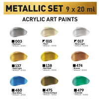 Комплект акрилни бои с металик ACRYL PRO Kompozit 9x20 ml