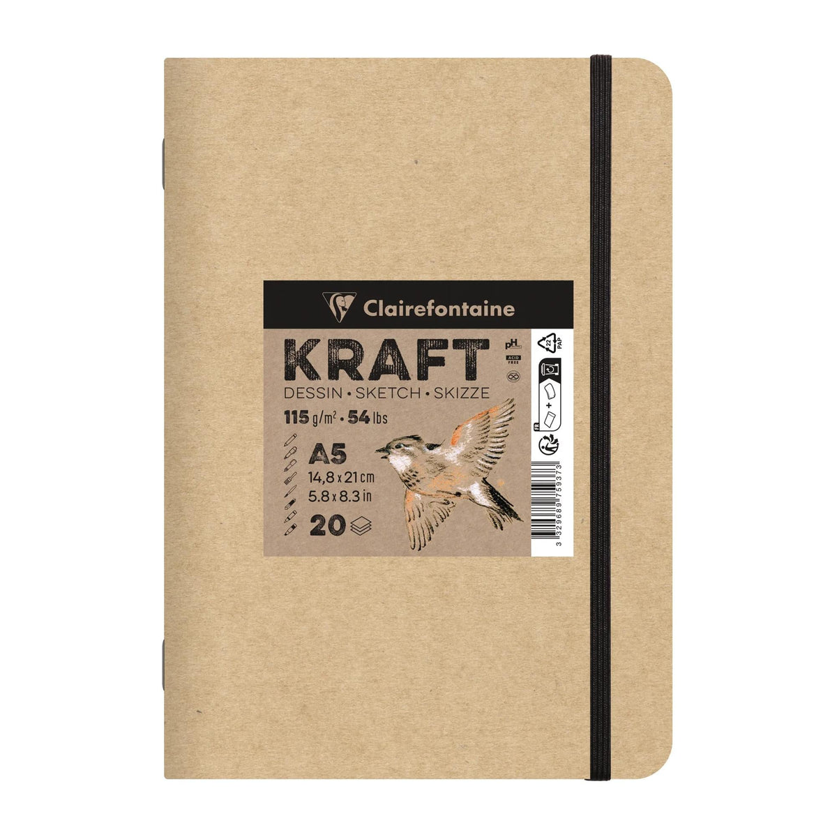 Крафт скицник CLAIREFONTAINE 115 g/m² – A5 – A4, 20 листа