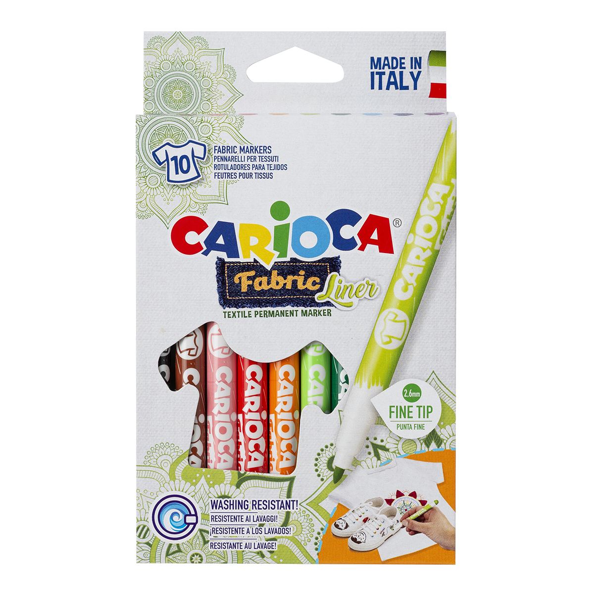 Маркери за текстил Carioca, тънък връх, 10 бр., микс от цветове