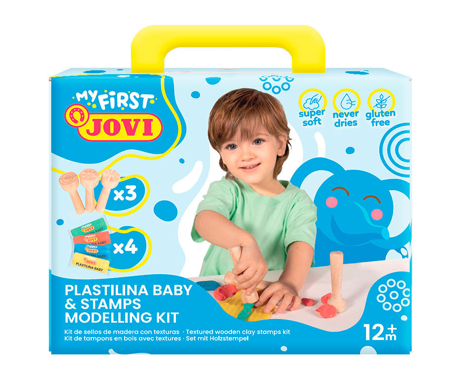 Мек натурален пластилин JOVI My First 4 x 38 g – + 3 дървени печата