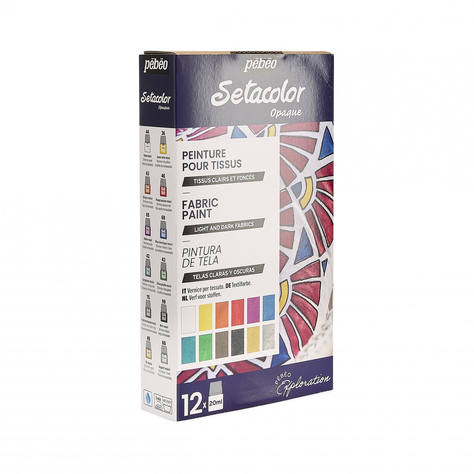 Pebeo Setacolor комплект покривни бои за текстил 12 x 20 ml