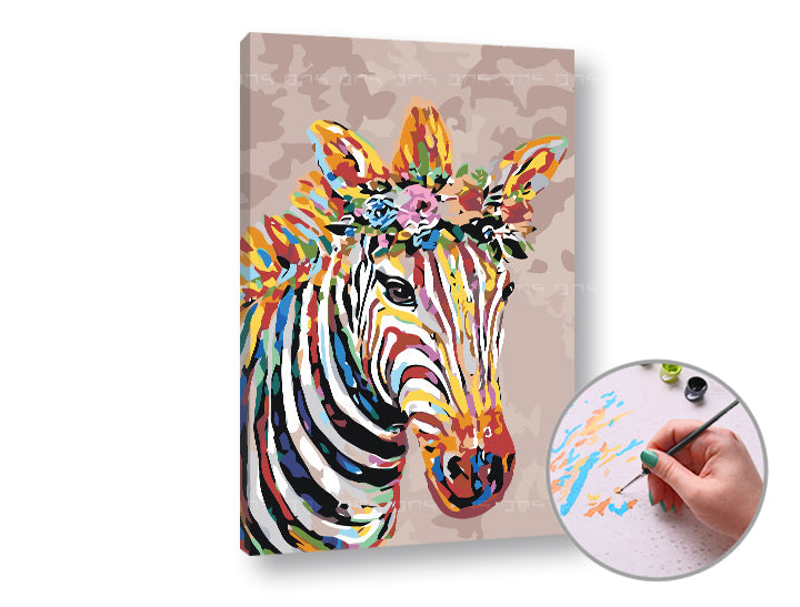 Рисуване по номера ЗЕБРА С ЦВЕТЯ — изображение 3