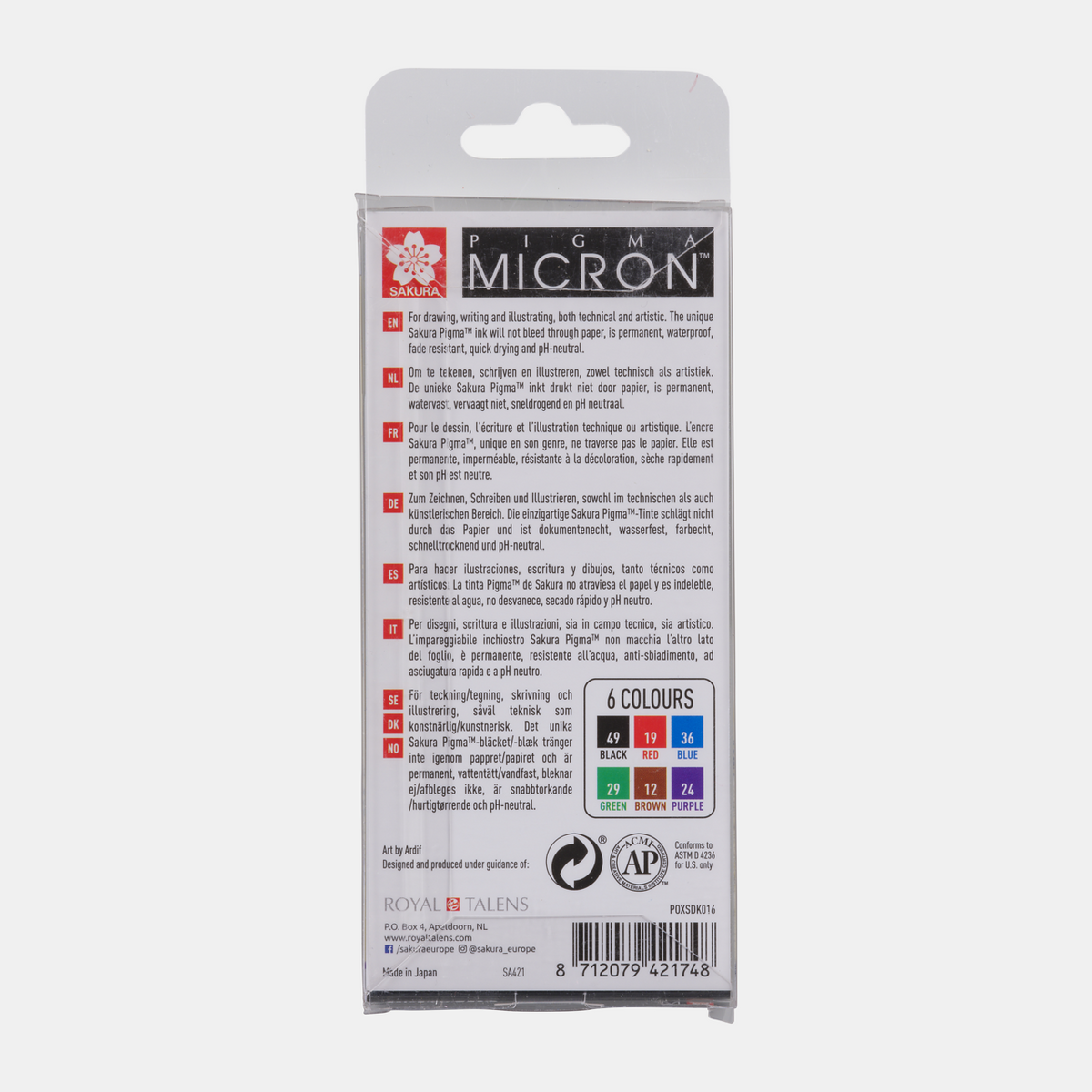Sakura Pigma Micron 01 тънкописци 0,25 mm комплект 6 цвята