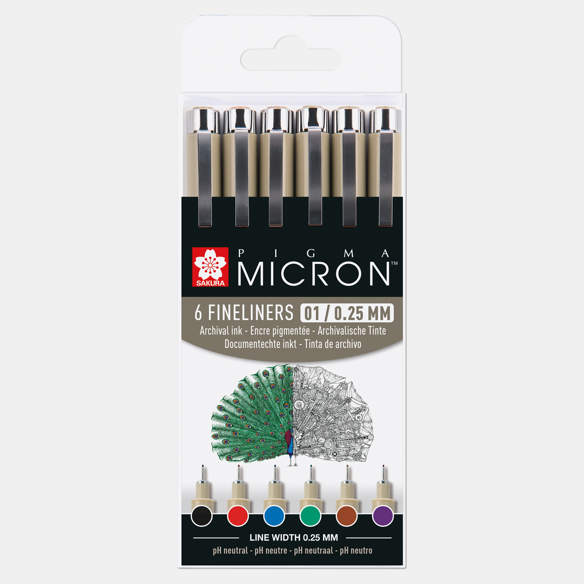 Sakura Pigma Micron 01 тънкописци 0,25 mm комплект 6 цвята