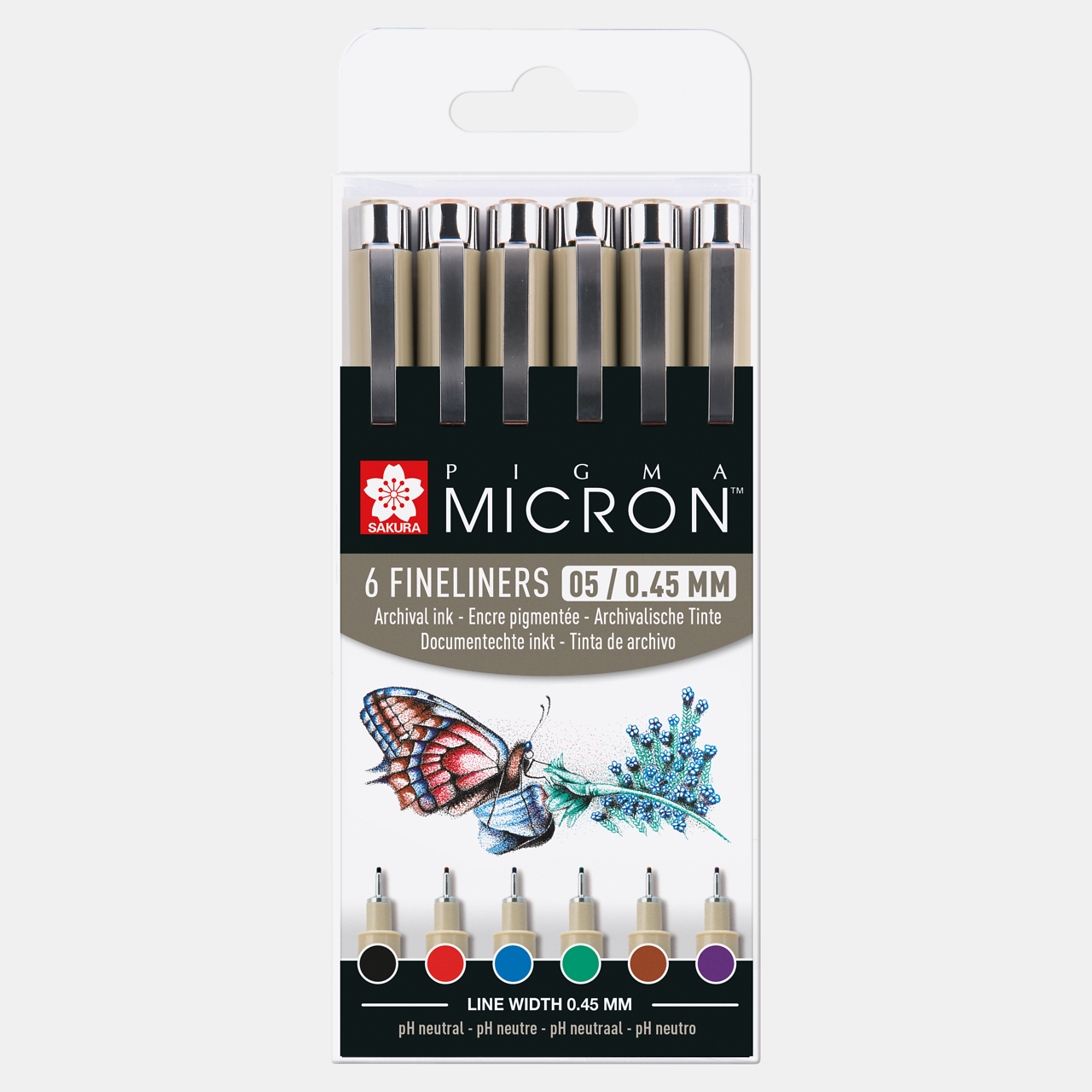 Тънкописец Sakura Pigma Micron 05 0,45 mm – комплект от 6 цвята