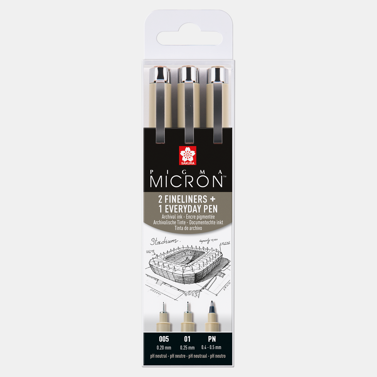 Комплект технически тънкописци SAKURA Pigma Micron Архитектура 3 бр. - 005, 01, PN Black