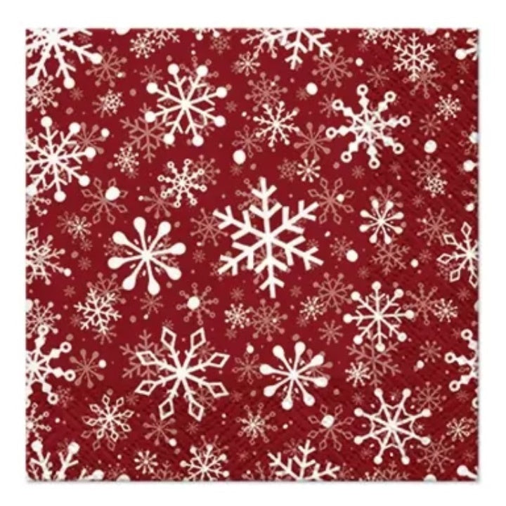 Салфетка за декупаж Christmas Snowflakes - червена - 1 брой — изображение 1