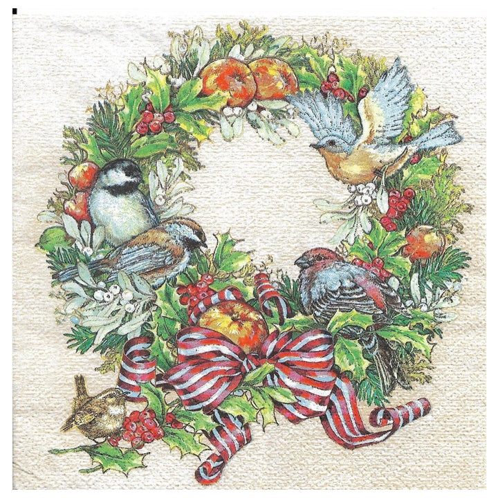 Салфетка за декупаж Christmas Wreath with Birds - 1 брой — изображение 1
