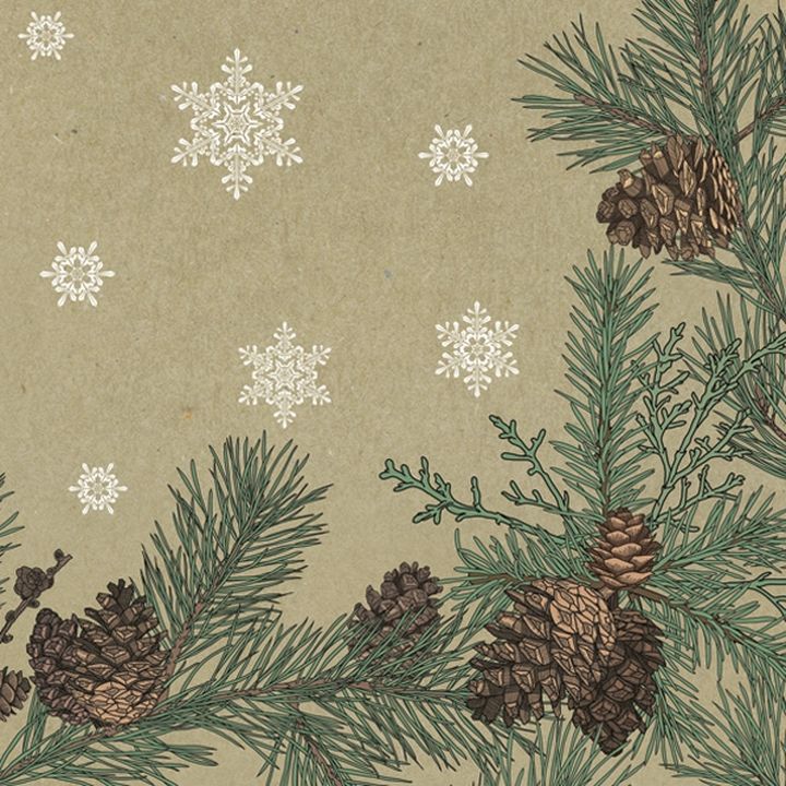 Салфетка за декупаж Graphic Pines and Twigs Frame on Kraft - 1 брой — изображение 1
