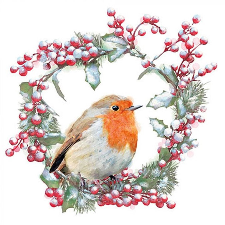 Салфетка за декупаж Robin in Wreath - 1 брой — изображение 1