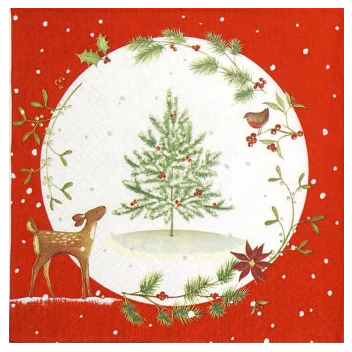 Салфетки за декупаж Fawn with Christmas Tree - 1 брой — изображение 1