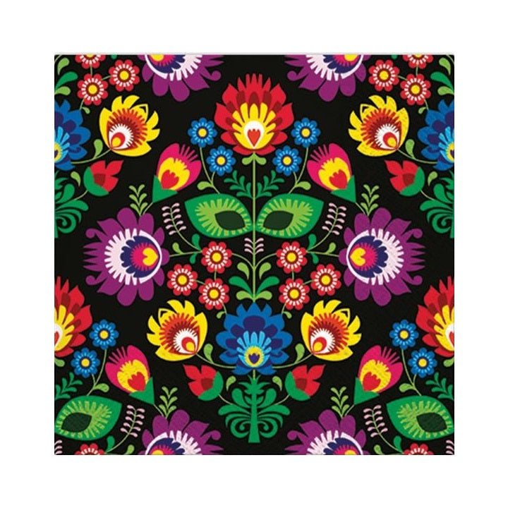 Салфетки за декупаж - Folky Style Black - 1 брой — изображение 1