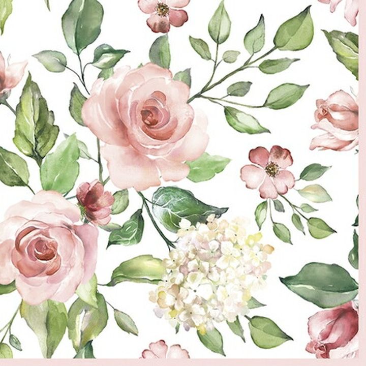 Салфетки за декупаж Watercolour Roses with Hydrangea - 1брой — изображение 1