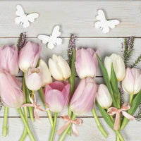 Салфетки за декупаж White & Pink Tulips on Wood - 1 брой — изображение 1